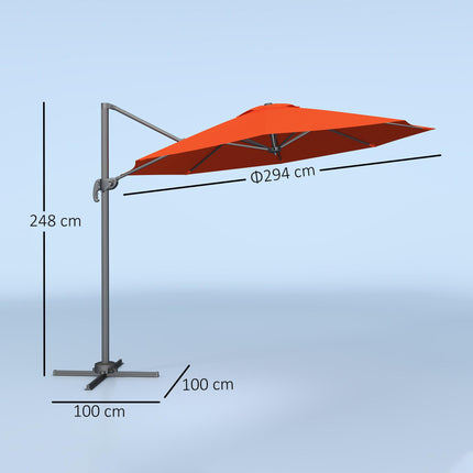 Five-Position Adjustable Aluminium Frame Overhanging Parasol - Orange