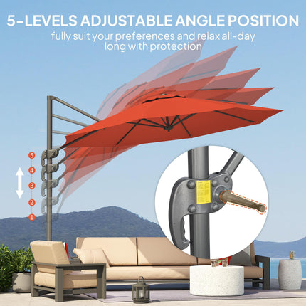 Five-Position Adjustable Aluminium Frame Overhanging Parasol - Orange