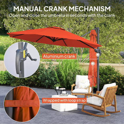 Five-Position Adjustable Aluminium Frame Overhanging Parasol - Orange