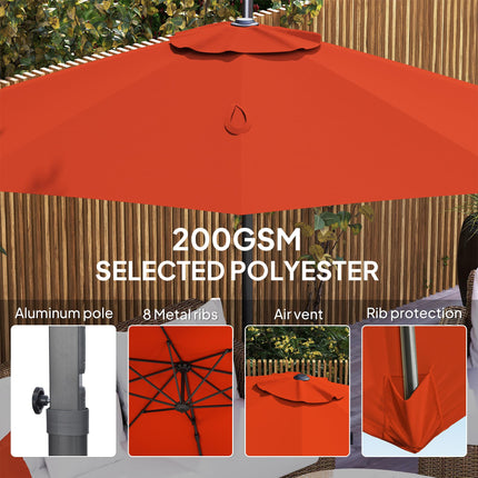 Five-Position Adjustable Aluminium Frame Overhanging Parasol - Orange