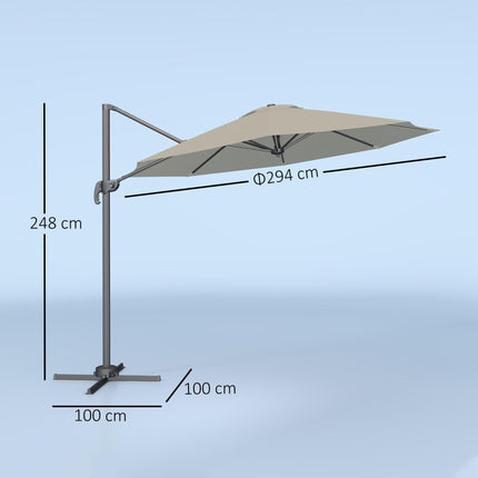 3 m Five-Angle Cantilever Parasol - Light Grey