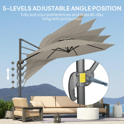 3 m Five-Angle Cantilever Parasol - Light Grey