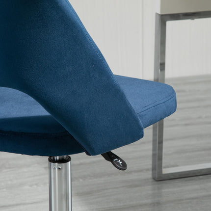 Armless Velvet-Feel Office Chair with Swivel and Wheels - Dark Blue