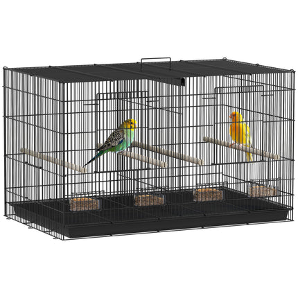 Bird Cage with Divider, 4 Perches & Feeders, Slide-Out Tray, 76x46x46cm for Budgie, Lovebird, Canary - Black