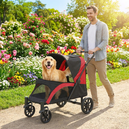 Foldable Pet Stroller for Large Dogs with Four Big Wheels, Shock-Absorbing Frame