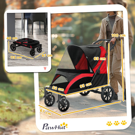 Foldable Pet Stroller for Large Dogs with Four Big Wheels, Shock-Absorbing Frame