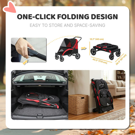 Foldable Pet Stroller for Large Dogs with Four Big Wheels, Shock-Absorbing Frame