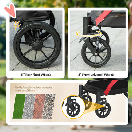 Foldable Pet Stroller for Large Dogs with Four Big Wheels, Shock-Absorbing Frame