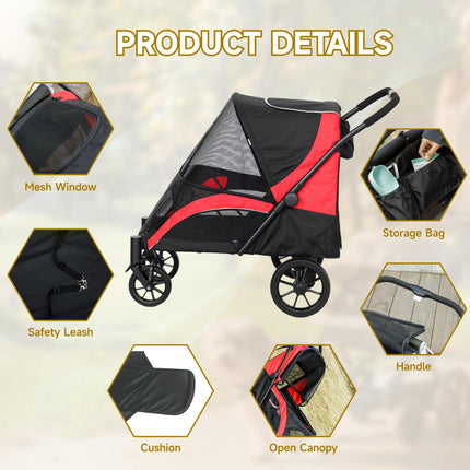 Foldable Pet Stroller for Large Dogs with Four Big Wheels, Shock-Absorbing Frame