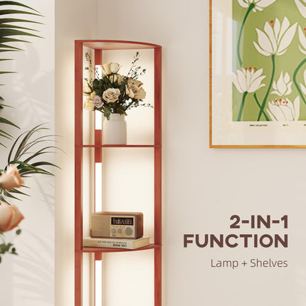 Corner Floor Lamp for Living Room Bedroom with Dimmable Warm White LED Light, Modern Tall Standing Lamp, Brown