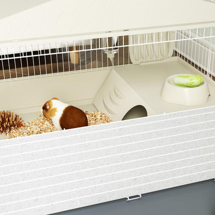 Small Animal Cage with Removable Playpen, Hay Feeder & Waterproof Pad 108x71x57cm - Beige