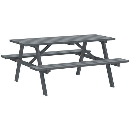 4 Seater Wooden Picnic Table Bench with Parasol Cutout 150 cm - Grey
