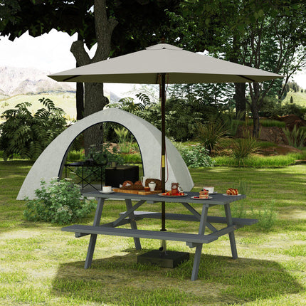 4 Seater Wooden Picnic Table Bench with Parasol Cutout 150 cm - Grey