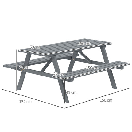 4 Seater Wooden Picnic Table Bench with Parasol Cutout 150 cm - Grey