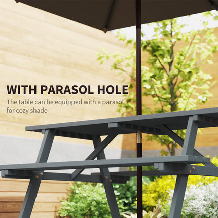 4 Seater Wooden Picnic Table Bench with Parasol Cutout 150 cm - Grey