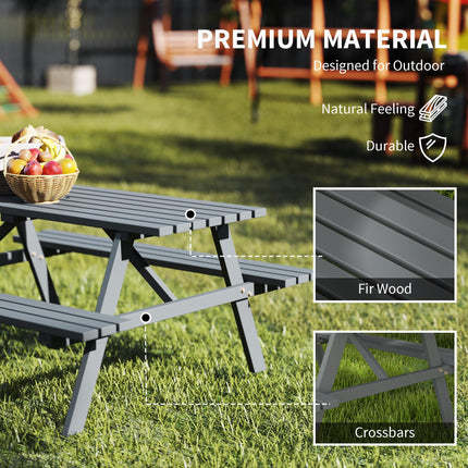 4 Seater Wooden Picnic Table Bench with Parasol Cutout 150 cm - Grey