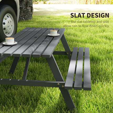 4 Seater Wooden Picnic Table Bench with Parasol Cutout 150 cm - Grey