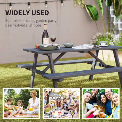 4 Seater Wooden Picnic Table Bench with Parasol Cutout 150 cm - Grey
