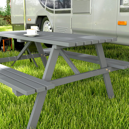4 Seater Wooden Picnic Table Bench with Parasol Cutout 150 cm - Grey