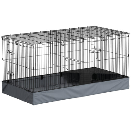 2 in 1 Guinea Pig and Rabbit Cage Playpen with Waterproof Oxford Floor for Hedgehogs - Black Grey