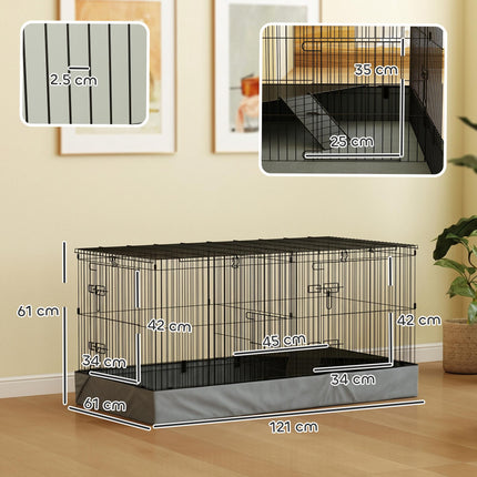 2 in 1 Guinea Pig and Rabbit Cage Playpen with Waterproof Oxford Floor for Hedgehogs - Black Grey