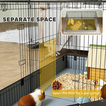 2 in 1 Guinea Pig and Rabbit Cage Playpen with Waterproof Oxford Floor for Hedgehogs - Black Grey