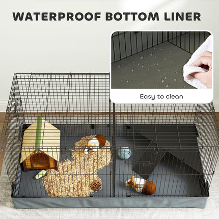 2 in 1 Guinea Pig and Rabbit Cage Playpen with Waterproof Oxford Floor for Hedgehogs - Black Grey