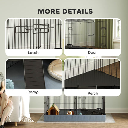 2 in 1 Guinea Pig and Rabbit Cage Playpen with Waterproof Oxford Floor for Hedgehogs - Black Grey