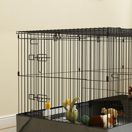 2 in 1 Guinea Pig and Rabbit Cage Playpen with Waterproof Oxford Floor for Hedgehogs - Black Grey