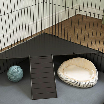 2 in 1 Guinea Pig and Rabbit Cage Playpen with Waterproof Oxford Floor for Hedgehogs - Black Grey