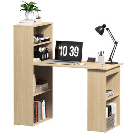 120cm Computer Desk, Wooden PC Laptop Table with 6-Tier Storage Bookshelves, Hom