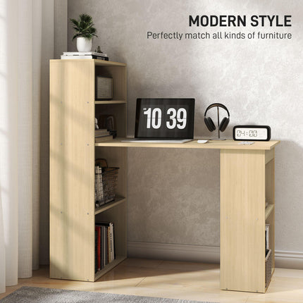 120cm Computer Desk, Wooden PC Laptop Table with 6-Tier Storage Bookshelves, Hom