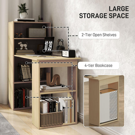 120cm Computer Desk, Wooden PC Laptop Table with 6-Tier Storage Bookshelves, Hom