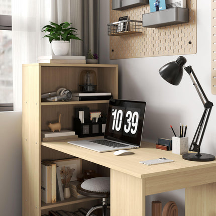 120cm Computer Desk, Wooden PC Laptop Table with 6-Tier Storage Bookshelves, Hom