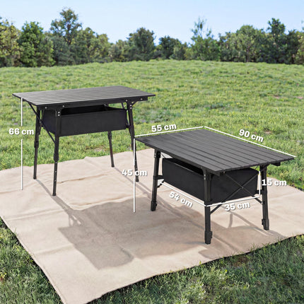 Height Adjustable Folding Camping Table with Storage Basket - Black