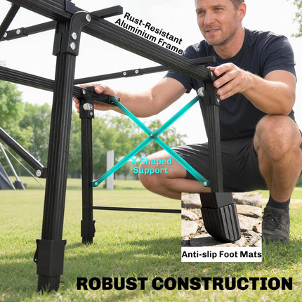 Height Adjustable Folding Camping Table with Storage Basket - Black