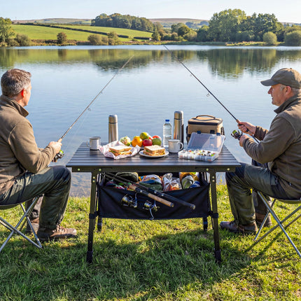 Height Adjustable Folding Camping Table with Storage Basket - Black