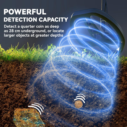 Metal Detector for Adults and Beginners with IP68 Waterproof Coil, 5 Modes, Pinpoint & Memory, Backlit LCD Display - Dark Grey