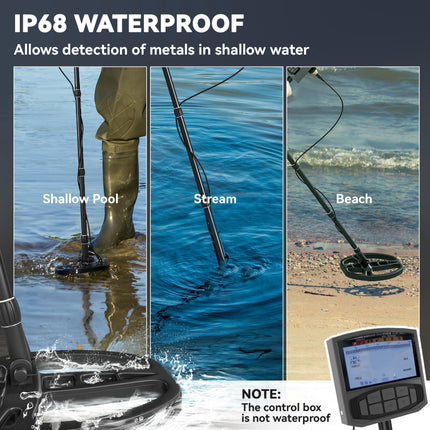 Metal Detector for Adults and Beginners with IP68 Waterproof Coil, 5 Modes, Pinpoint & Memory, Backlit LCD Display - Dark Grey