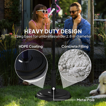 22kg Round HDPE Garden Parasol Base for 38mm & 48mm Umbrella Poles - Black