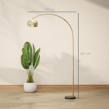 167cm Arc Floor Lamp for Living Room, Modern Adjustable Standing Lamp with Foot Switch, Faux Black Marble Base and Bell Shade for Home Offices, Bedrooms, Gold Tone