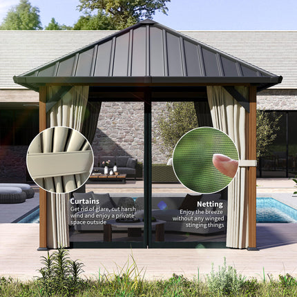 3 x 3(m) Hardtop Gazebo with Galvanised Steel Roof and Water Gutter, Waterproof