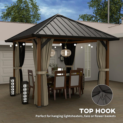 3 x 3(m) Hardtop Gazebo with Galvanised Steel Roof and Water Gutter, Waterproof