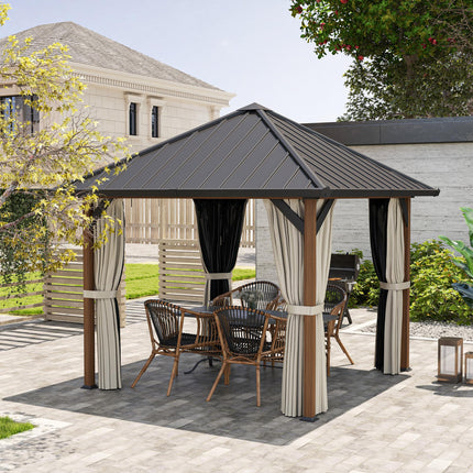 3 x 3(m) Hardtop Gazebo with Galvanised Steel Roof and Water Gutter, Waterproof