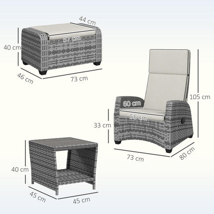5-Piece Rattan Garden Furniture Set with Cushions - Grey