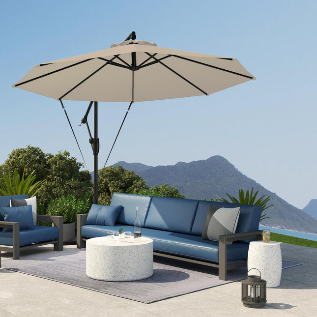 3 Metre Garden Cantilever Parasol with Cover and Wind Protection Strap - Khaki