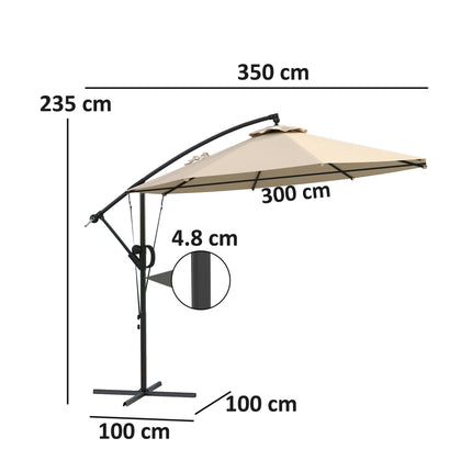 3 Metre Garden Cantilever Parasol with Cover and Wind Protection Strap - Khaki