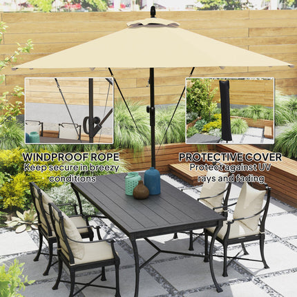 3 Metre Garden Cantilever Parasol with Cover and Wind Protection Strap - Khaki
