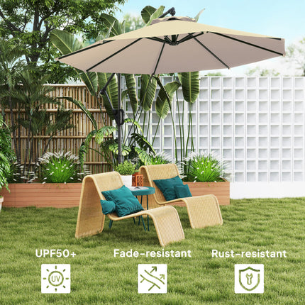 3 Metre Garden Cantilever Parasol with Cover and Wind Protection Strap - Khaki