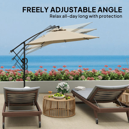 3 Metre Garden Cantilever Parasol with Cover and Wind Protection Strap - Khaki